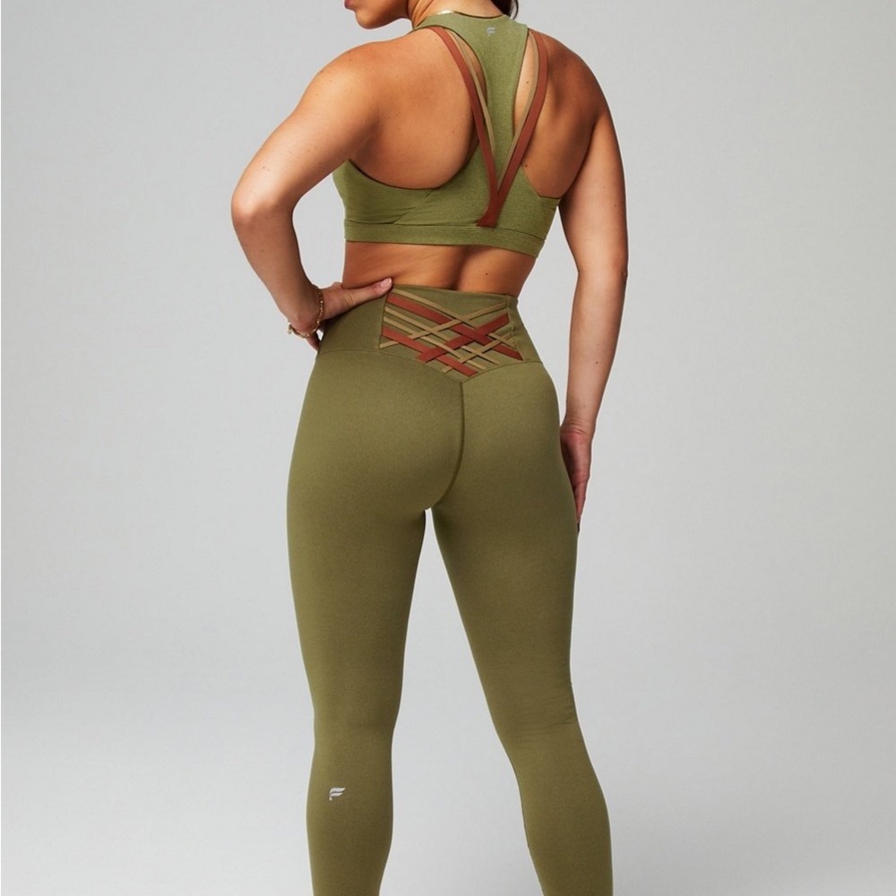 Fabletics Olive Green Sports Bra and Leggings Set